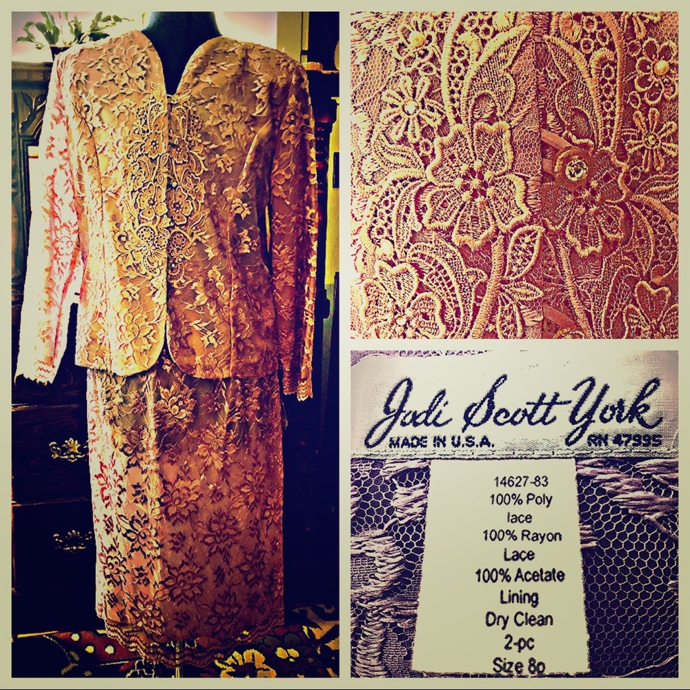 Lace, Appliqued Elegant Suit—Skirt & Jacket